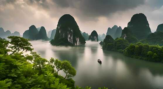 桂林山水合集山峰云海群山云雾缭绕自然风景