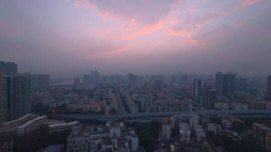 广州城市道路繁忙车流夕阳晚霞延时风光