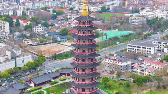 万佛塔婺州古城景区航拍金华市婺城区城市地