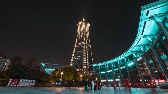 杭州_浙江环球中心_西湖文化广场_夜景4K