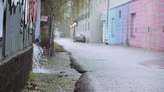 沥青路上下着大雨视频素材模板下载