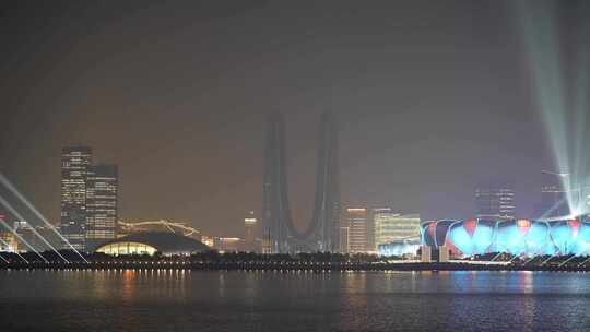 杭州亚运会主会场奥体中心开幕式灯光秀视频素材模板下载