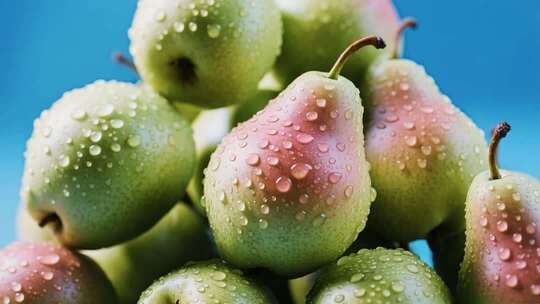 带水珠的梨子微距特写