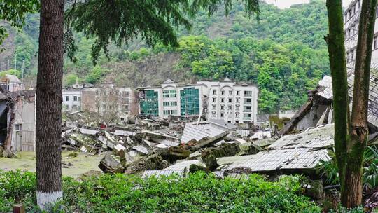 四川汶川大地震震中遗址航拍视频素材模板下载