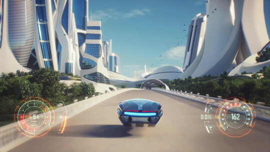 4K，假3D视频游戏。乌托邦城市赛车与H视频素材模板下载