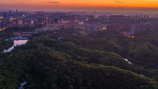湖南长沙省植物园夕阳景点航拍延时摄影