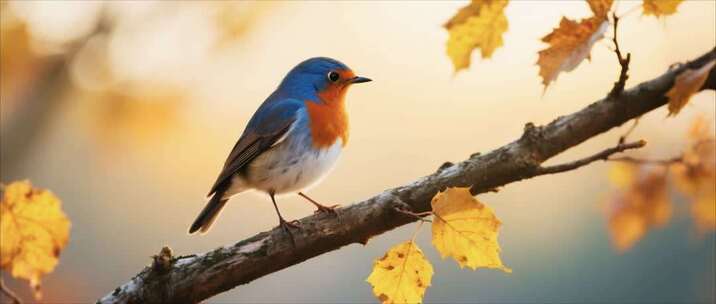 树枝上栖息的彩色小鸟