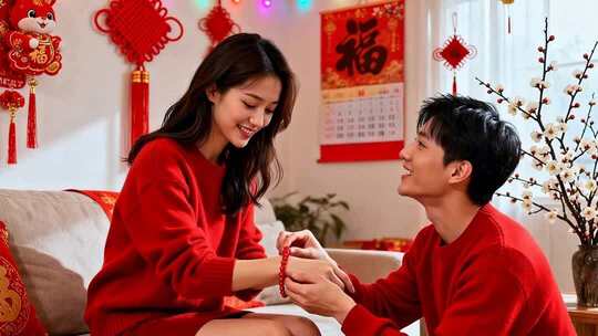 新年情侣温馨浪漫家庭家人春节人物