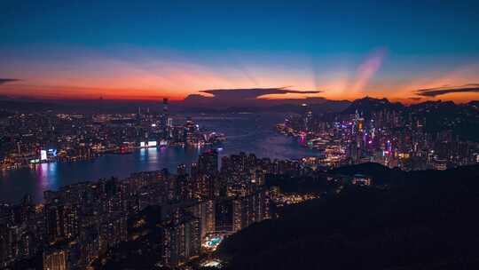 香港维多利亚港黄昏城市景观