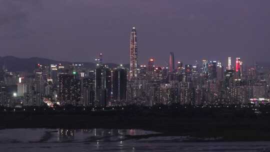 深圳市福田中心区平安金融中心夜景航拍