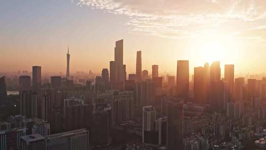 广州城市日落航拍视频素材模板下载
