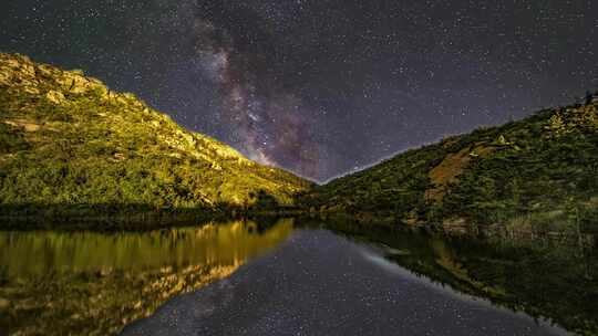 山东省荣成市东霞口村鸥语湖星空银河延时