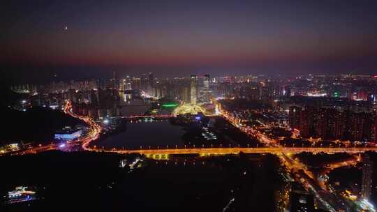 湖南长沙梅溪湖城市夜景航拍风光