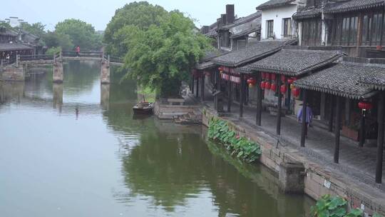 浙江西塘古镇早晨风景4K视频