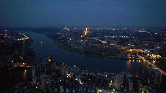 湖南省衡阳市石鼓区湘江夜景航拍4k