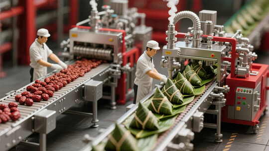 端午节粽子生产流水线微缩场景