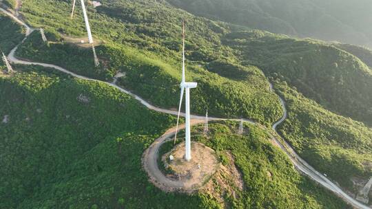 航拍山区风力发电自然风光