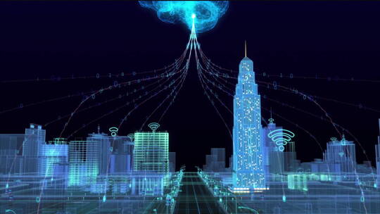 科技三维线框城市5G万物互联