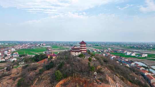 4k湖北黄梅摘星楼航拍延时