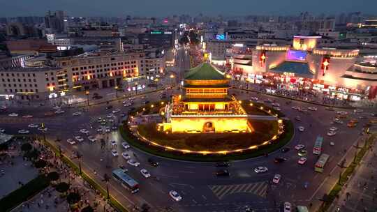 航拍西安钟楼夜景