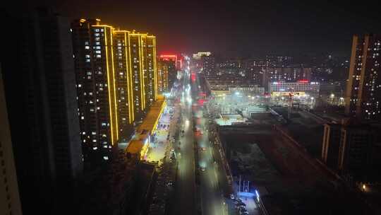 航拍 夜景 过年 年味 年末 夜晚 道路 车辆