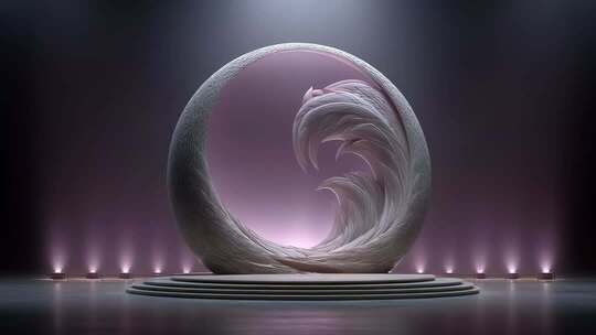 抽象艺术雕塑置于舞台灯光之下