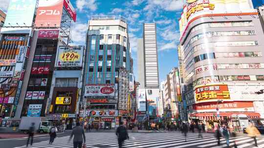 日本东京购物街上的交通和行人_4K