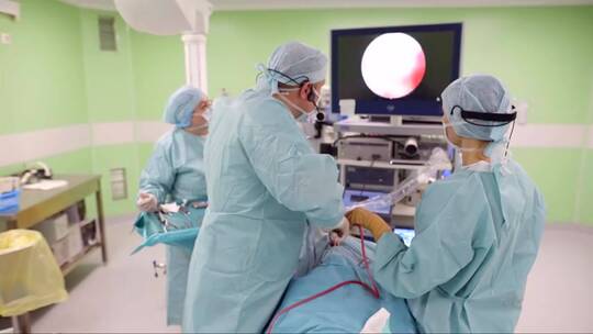 神经外科医生用内窥镜切开患者头部的脑瘤视频素材模板下载