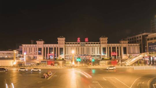 湖北襄阳站襄阳火车站夜景延时视频素材模板下载