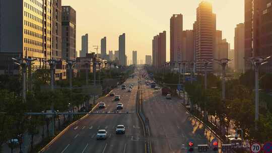 4K航拍夕阳下道路违章摄像头