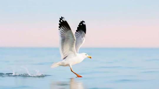 海鸥在海面低空飞行