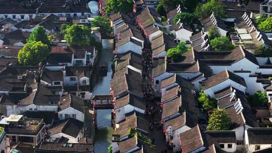 苏州石路山塘街江南水乡古镇俯瞰景象