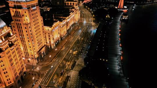 外滩万国建筑群夜景航拍