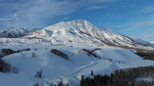 新疆北疆阿勒泰喀纳斯冬季雪景童话世界航拍