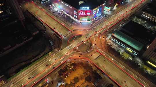 城市十字路口夜景 城市立交桥街道马路