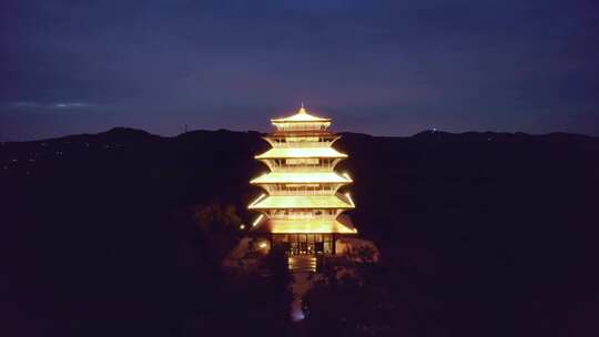 成都东部新区丹景山丹景阁夜景航拍