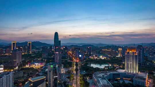 台州夜幕降临夜景晚霞航拍延时