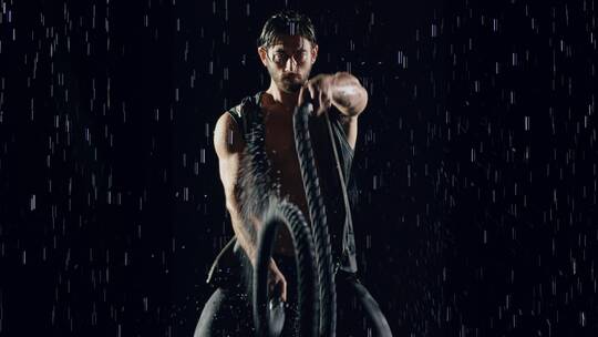 一个男人在雨中锻炼