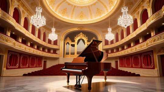 金色音乐厅钢琴演奏背景4K