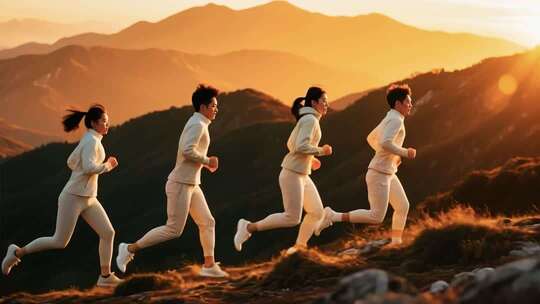 年轻人山间跑步运动素材