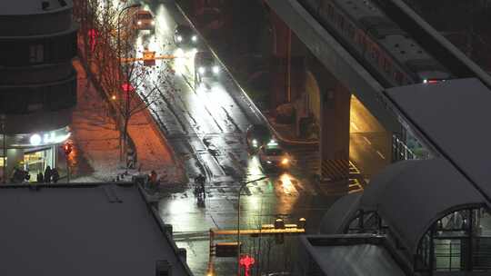 城市夜晚交通道路车流街景