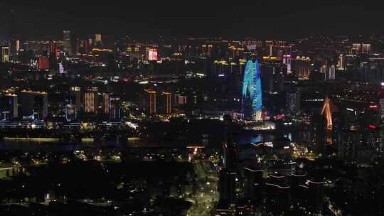 宁波城市地标摩天大楼航拍夜景