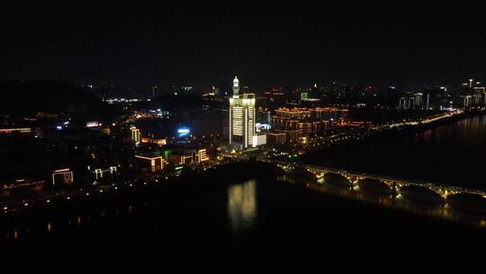 城市航拍湖南长沙河西荣湾镇夜景