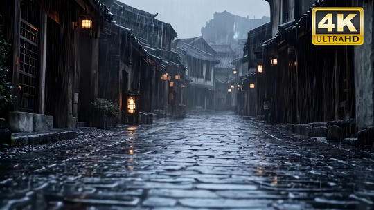 古镇水乡雨景下雨生态苏州园林烟雨江南