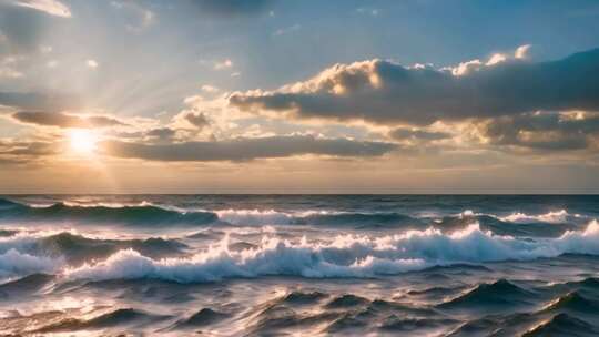 海上日落海浪景观