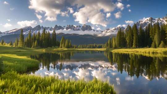 山林湖泊自然风光全景