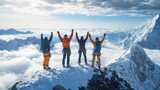 航拍雪山日出团队徒步攀登雪山勇攀高峰高清在线视频素材下载