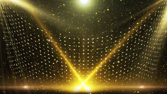 金色粒子聚光灯照耀闪烁舞台背景