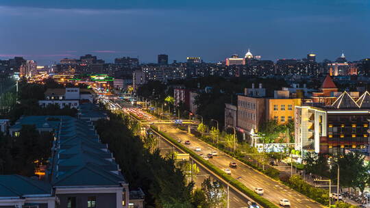 夜晚城市街道车流小区城市生活