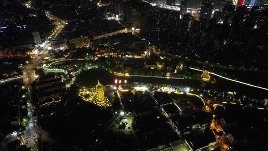 江苏淮安城市夜景灯光航拍